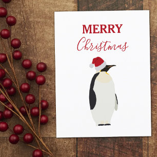 Funny Christmas Penguin Funny Animal Santa Hat Holiday Postcard