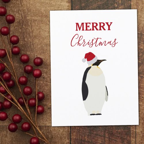 Funny Christmas Penguin Funny Animal Santa Hat  Holiday Postcard