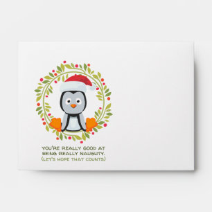Funny Christmas Penguin Good at Being Naughty Envelope