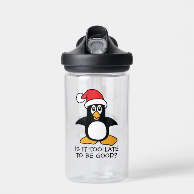 Funny Christmas Penguin Is it too late to be good  Water Bottle (Front)