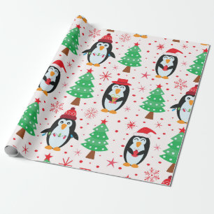 Funny Christmas Penguins with Holidays trees Wrapping Paper