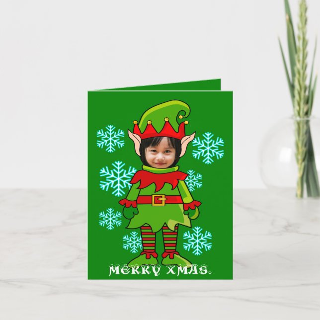 Funny Christmas personalized elf photo Holiday Card (Front)