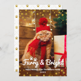 Funny Christmas Pet Photo Furry and Bright Gold Holiday Card