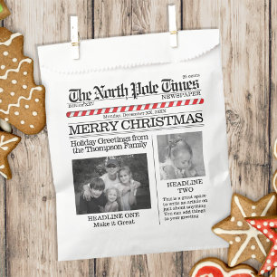 Funny Christmas Photo Newspaper Custom Party Favor Bag
