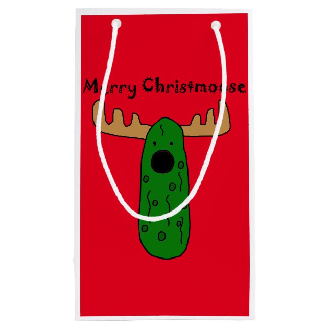 Funny Christmas Pickle Moose Cartoon Small Gift Bag (Back)