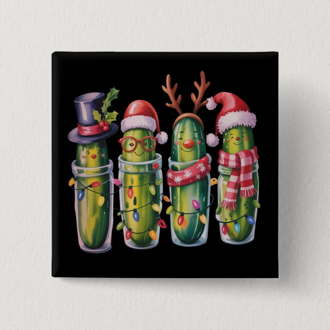 Funny Christmas Pickle Pickles Holiday Cucumber  Button (Front)