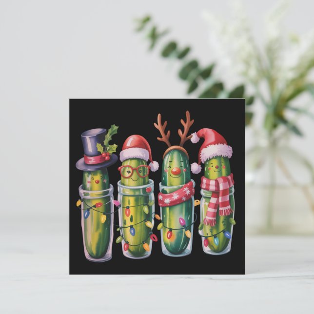 Funny Christmas Pickle Pickles Holiday Cucumber  Card (Standing Front)