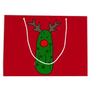 Funny Christmas Pickle Reindeer Art Large Gift Bag by ChristmasSmiles at Zazzle