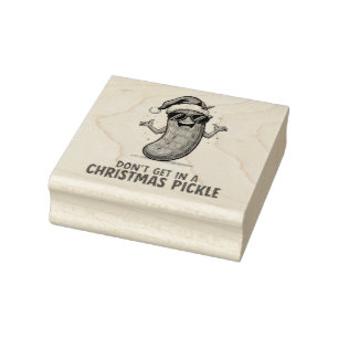 Funny Christmas Pickle with Santa Hat Rubber Stamp