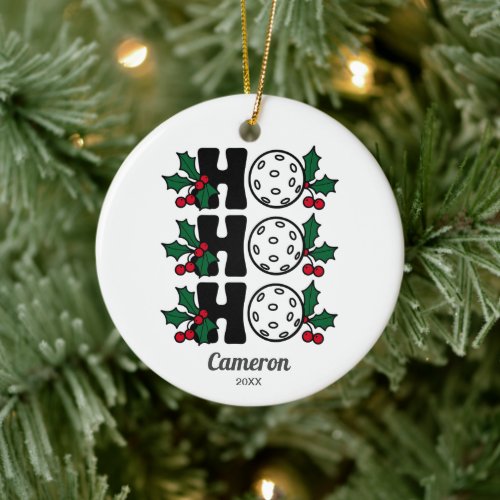 Funny Christmas Pickleball Ho Ho Ho, Custom Photo Ceramic Ornament