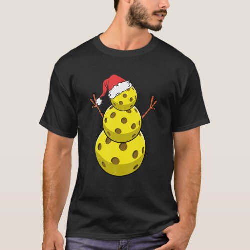 Funny Christmas Pickleball Snowman Pickleball Play T_Shirt