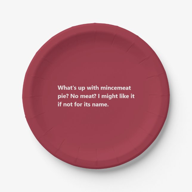 Funny Christmas Pie Poem Minimal Burgundy Paper Plates (Front)