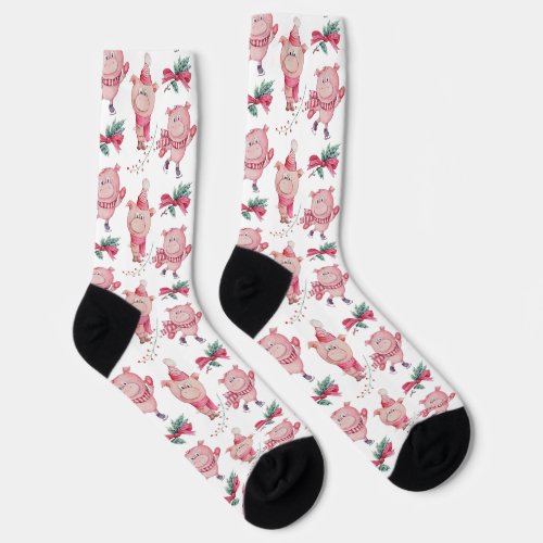Funny Christmas Pigs Pattern Socks