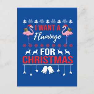 funny Christmas pink flamingo Holiday Postcard