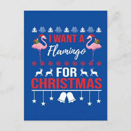 funny Christmas pink flamingo Holiday Postcard