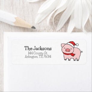 Funny Christmas Pink Pig Minimalist Return Address Label