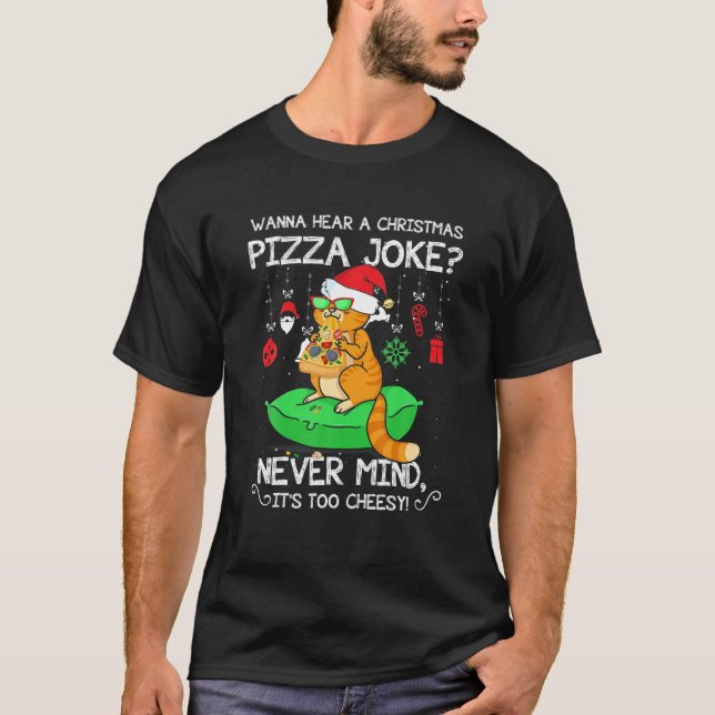 Funny Christmas Pizza Cat Santa Hat Xmas Matching T-Shirt (Front)