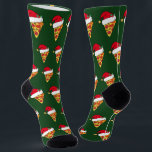 Funny Christmas Pizza Slices in Santa Hats Green Socks<br><div class="desc">Funny pizza lover Christmas socks gift for an Italian restaurant owner. Cute pepperoni slices with a hilarious Santa Claus hat in a fun holiday food pattern.</div>