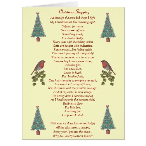 funny christmas poem robin and xmas tree big card