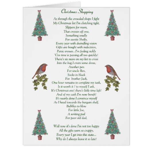 funny christmas poem robin and xmas tree big card (Front)
