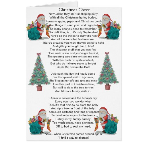 funny christmas poem santa and xmas tree art card | Zazzle