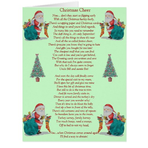 funny christmas poem santa and xmas tree big card | Zazzle