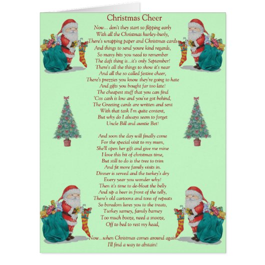 funny christmas poem santa and xmas tree big card (Front)