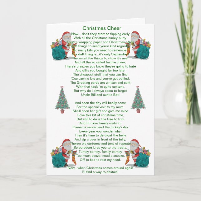 funny christmas poem santa and xmas tree card (Front)
