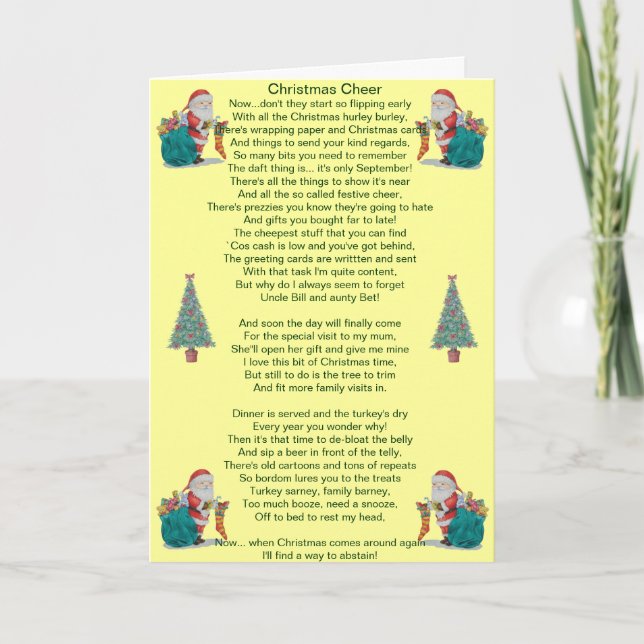 funny christmas poem santa and xmas tree card (Front)