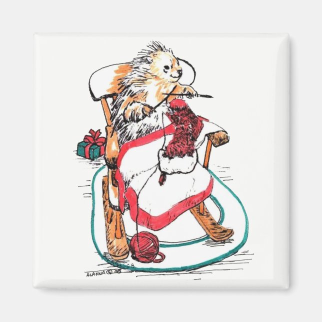 Funny Christmas Porcupine Knitting Stocking Magnet (Front)