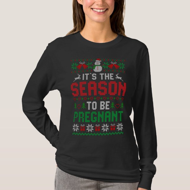 Funny Christmas Pregnancy Baby Announcement Ugly S T-Shirt (Front)