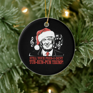Funny Christmas President Trump Pajamas Ugly Xmas Ceramic Ornament