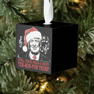 Funny Christmas President Trump Pajamas Ugly Xmas Cube Ornament