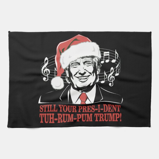 Funny Christmas President Trump Pajamas Ugly Xmas Kitchen Towel (Horizontal)