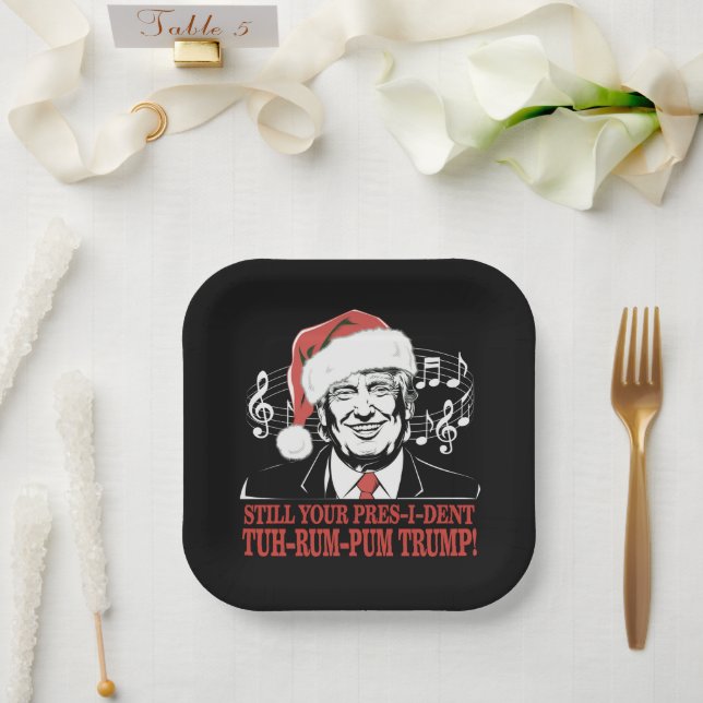Funny Christmas President Trump Pajamas Ugly Xmas Paper Plates (Wedding)