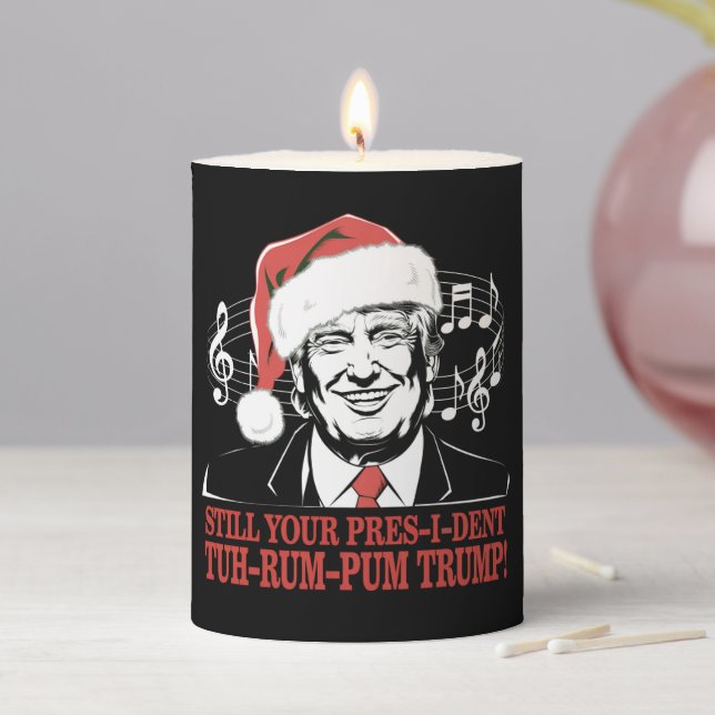 Funny Christmas President Trump Pajamas Ugly Xmas Pillar Candle (In Situ)