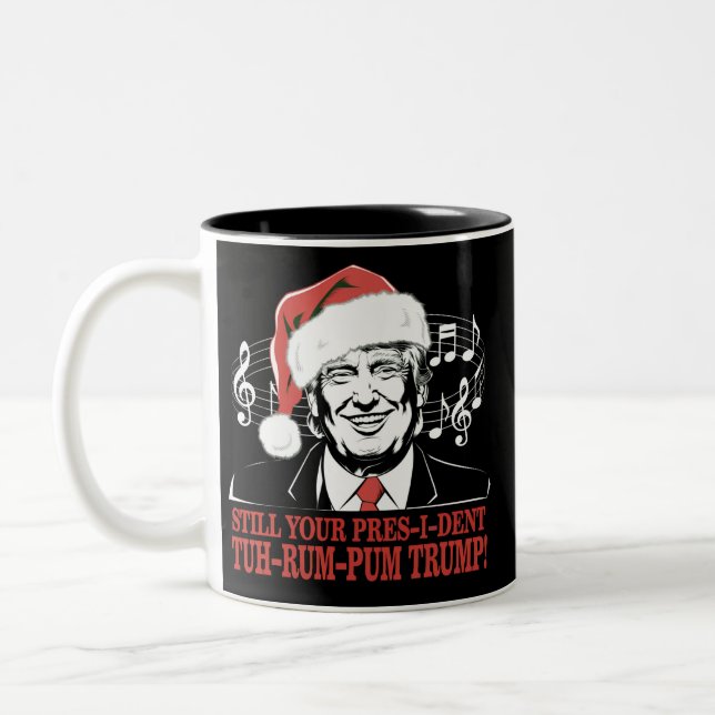 Funny Christmas President Trump Pajamas Ugly Xmas Two-Tone Coffee Mug (Left)