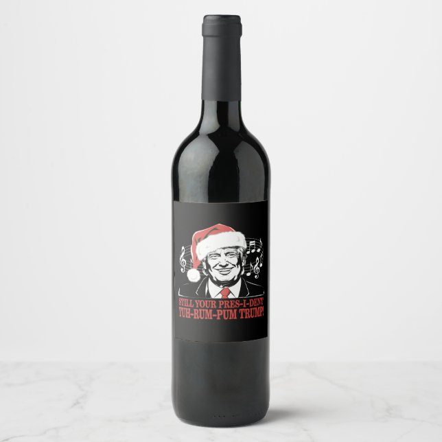Funny Christmas President Trump Pajamas Ugly Xmas Wine Label (Front)