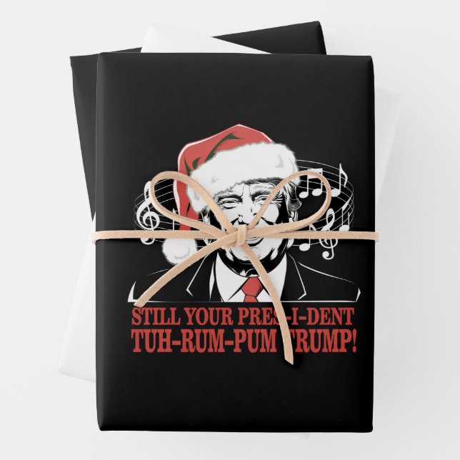 Funny Christmas President Trump Pajamas Ugly Xmas Wrapping Paper Sheets (In situ)