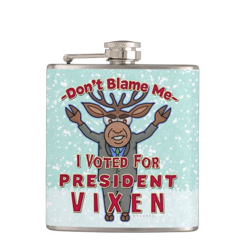 Funny Christmas President Vixen Reindeer Political Hip Flask
