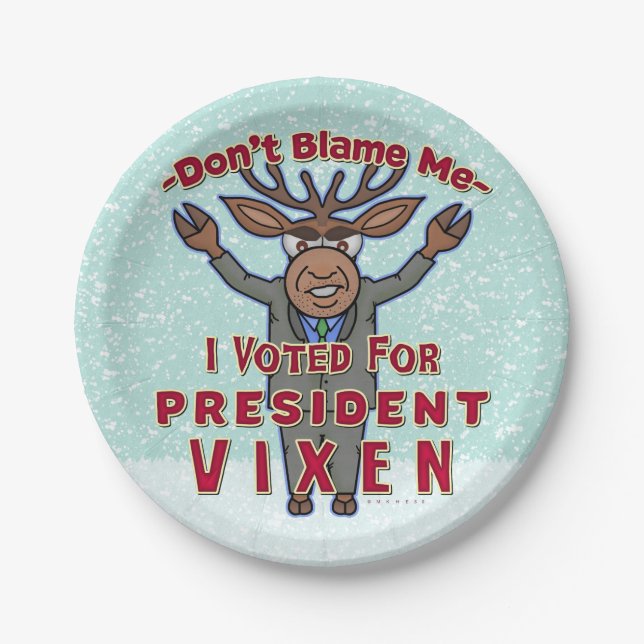 Funny Christmas President Vixen Reindeer Political Paper Plates (Front)