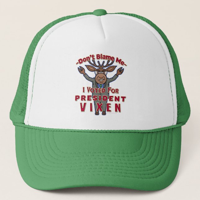 Funny Christmas President Vixen Reindeer Political Trucker Hat (Front)