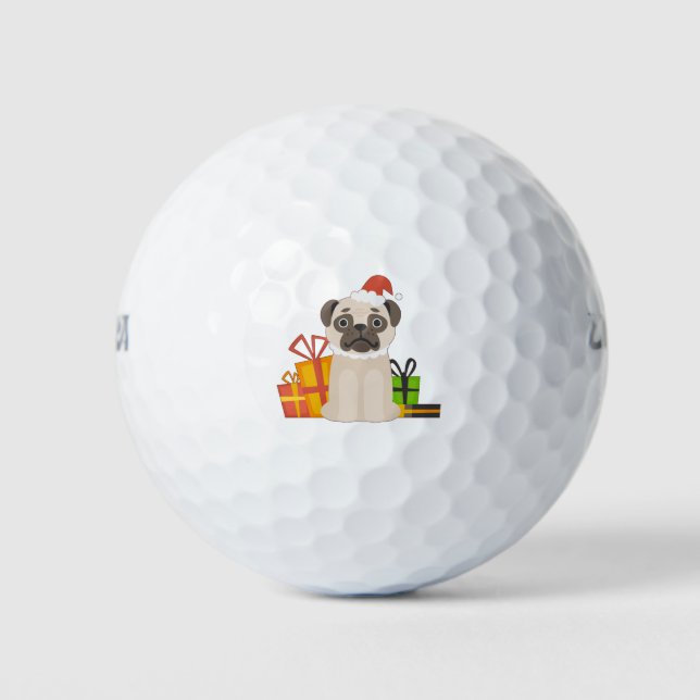 Funny Christmas Pug Dog Animal Lover Xmas Cute Golf Balls (Front)