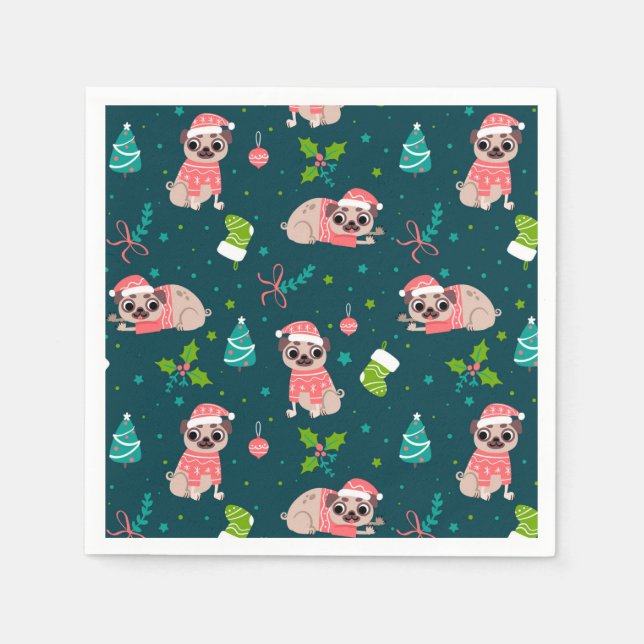 Funny Christmas Pugs Napkins (Front)