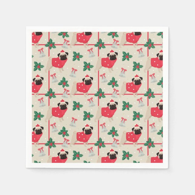 Funny Christmas Pugs Napkins (Front)