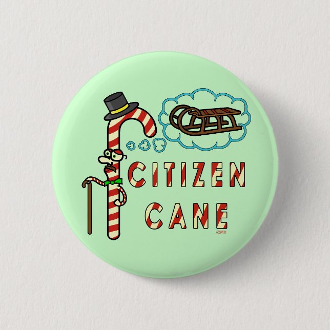 Funny Christmas Pun Citizen Cane Button (Front)