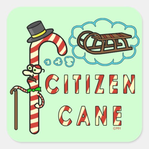 Funny Christmas Pun Citizen Cane Square Sticker