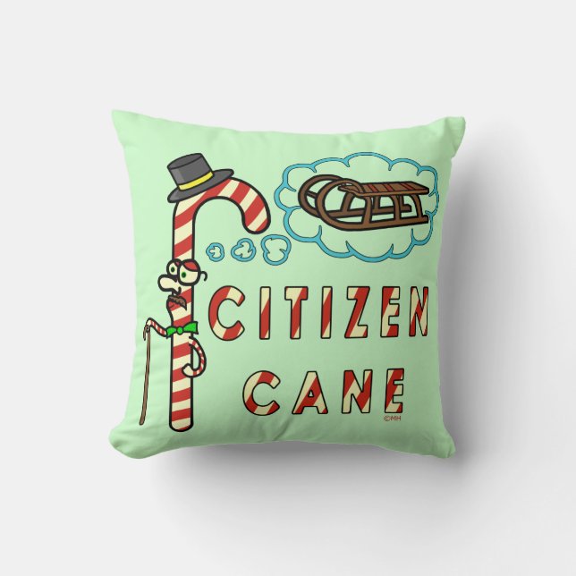 Funny Christmas Pun Citizen Cane Throw Pillow (Front)