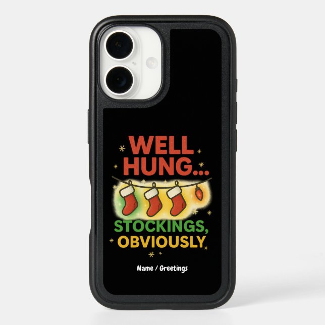 Funny Christmas Pun “Well Hung Stockings Obviously Otterbox iPhone Case (Back)