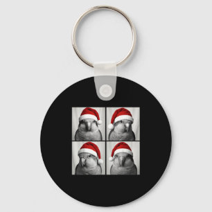 Funny Christmas Quaker Parrot Santa Photo Booth Keychain